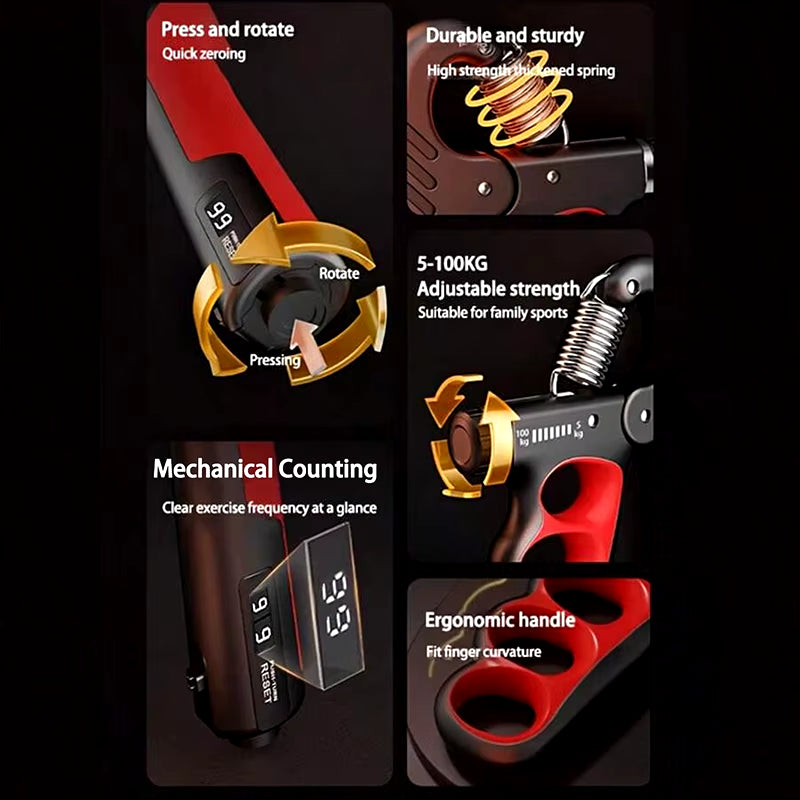 Adjustable Grip Strengthener for Muscle Recovery and Hand Exercise - Available in 5-60/100/150Kg